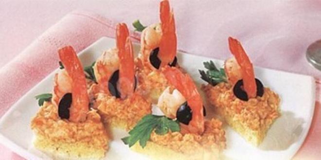 Рецепт Канапе с креветками на шпажках