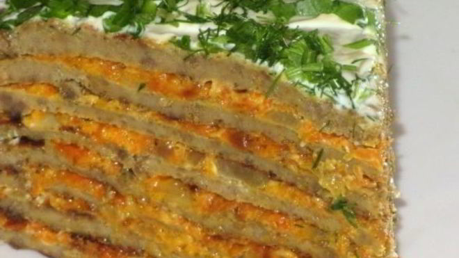 Рецепт печеночного торта с блинами