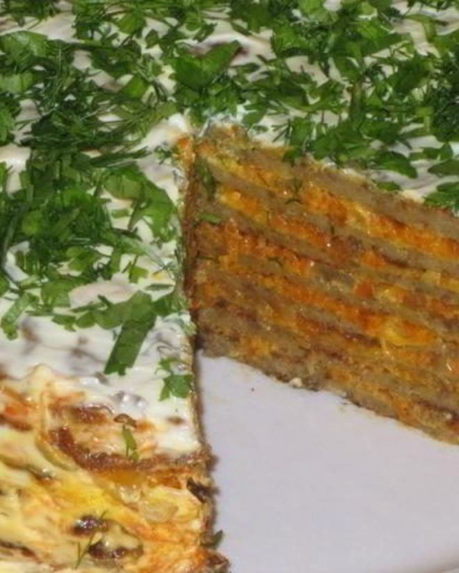 Рецепт печеночного торта с блинами