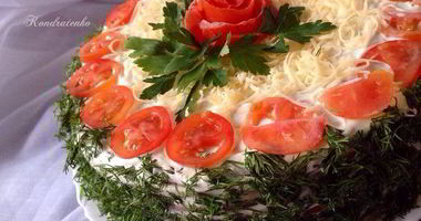 Рецепт Торта из печеночных блинов Весна шагает по планете