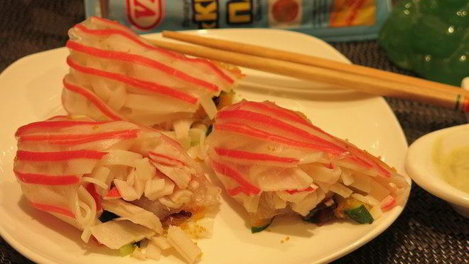 Рецепт роллов полосатики с крабовыми палочками