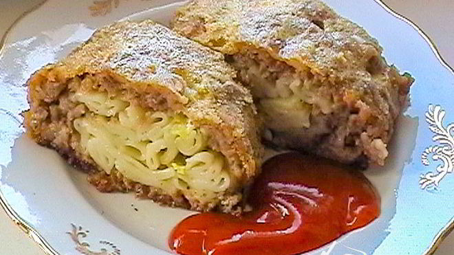 Рецепт мясного рулета с макаронами
