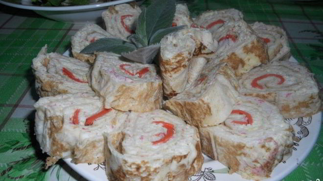Рецепт рулета из лаваша с крабовым мясом
