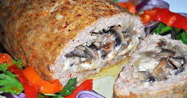 Рецепт Рулета из мясного фарша с грибами