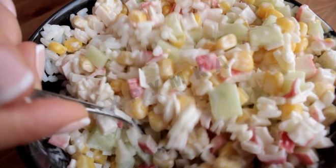 Рецепт тарталеток с крабовыми палочками кукурузой и огурцом