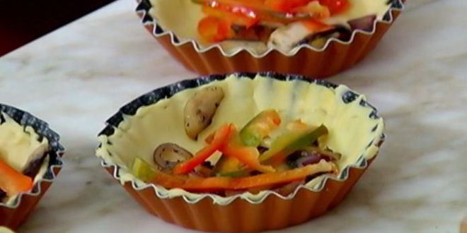 Рецепт тарталеток с шампиньонами, спаржей и сладким перцем