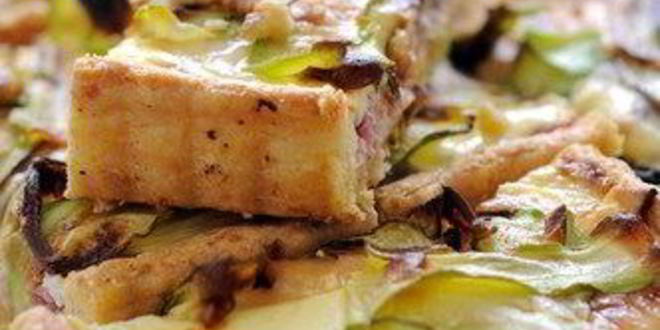 Рецепт Тарта из цукини, прошутто и сыра Таледжио с тестом из поленты