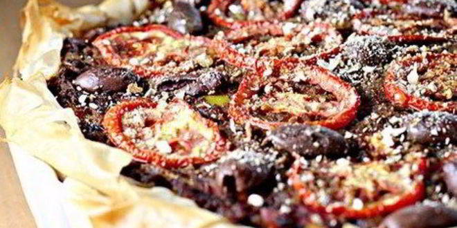 Рецепт Тарта с печеными баклажанами и сладким перцем