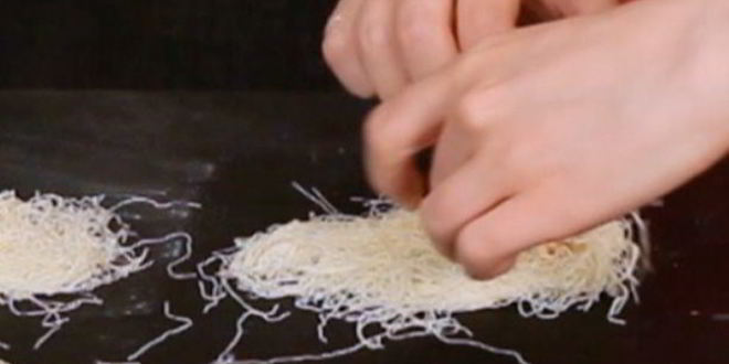 Рецепт закуски из теста катаифи с брынзой