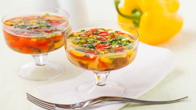 Рецепт заливного из шампиньонов и сладкого перца в мультиварке