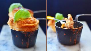 Рецепт Жюльена из красного окуня с крышечками из слоеного теста